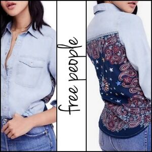 𝅺FREE PEOPLE Bandana Bandit Denim Buttondown Shirt
